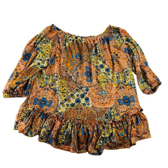 Bohemian Floral Print Blouse Top By Melloday Size S 97% Polyester 3% Spandex - Picture 2 of 6